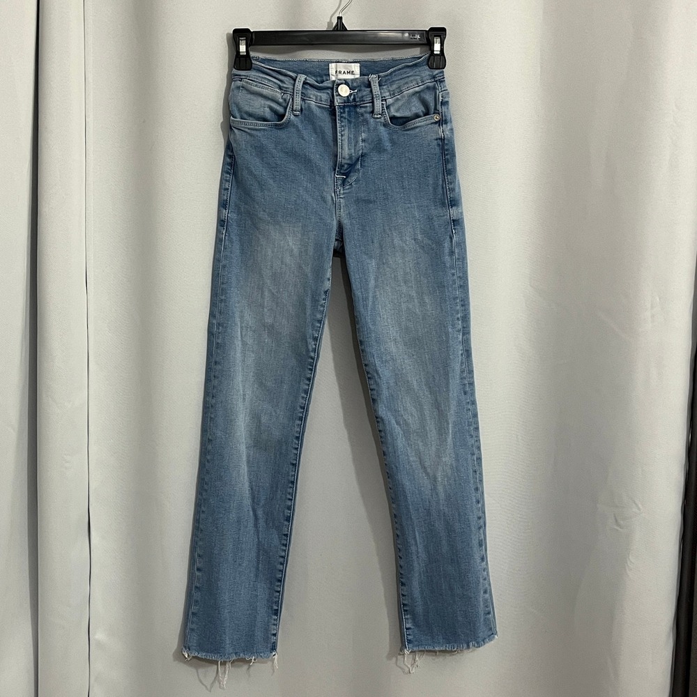 FRAME Le High Straight Jeans Womens 25 Light Blue Fading Premium Denim Capsule - Picture 2 of 13